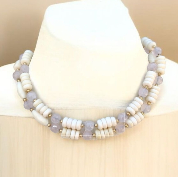 Vintage boho carved bone and rose quartz necklace